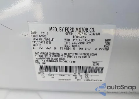 2017 Ford Utility Police Interceptor from USA, damaged, VIN 1FM5K8AR3HGB71545